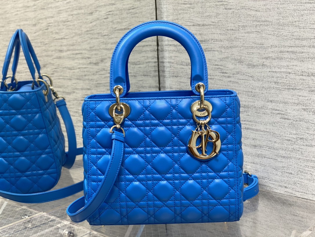 Medium Lady Dior Bag Blue Cannage Lambskin